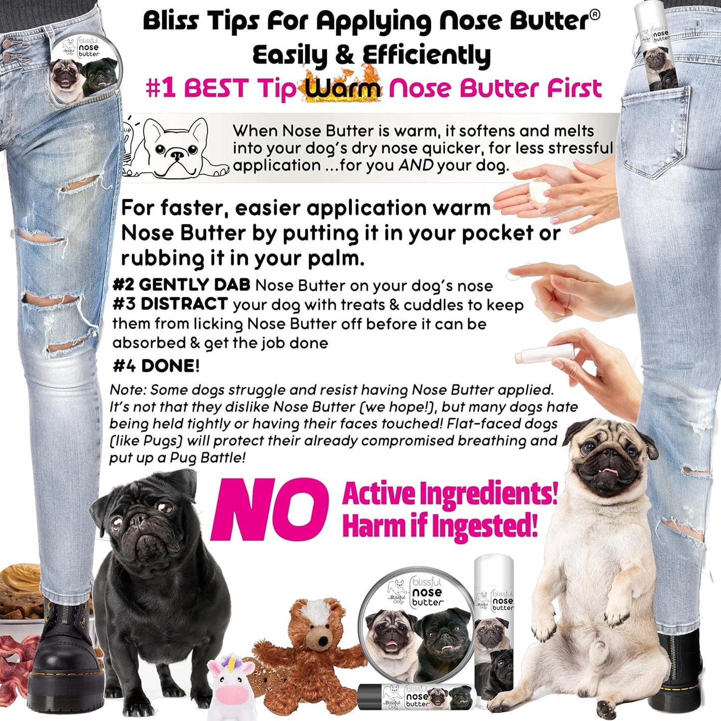 The Blissful Dog Pug Duo Unscented Nose Butter - Dog Nose Butter, 16 Ounce