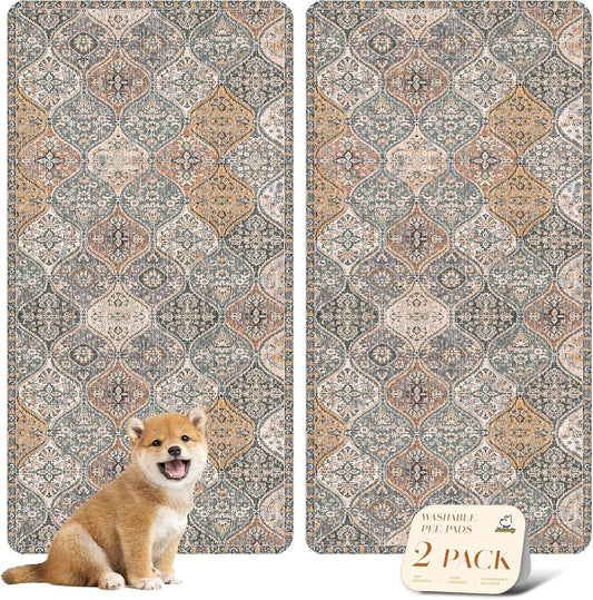 nunubaby Washable Pee Pads for Dogs, Stylish, Non-Slip and Leak-Proof Pee Pads. Reusable Potty Pads for Dogs for Crates and Floors.(Brown/Multi, 24" x48")