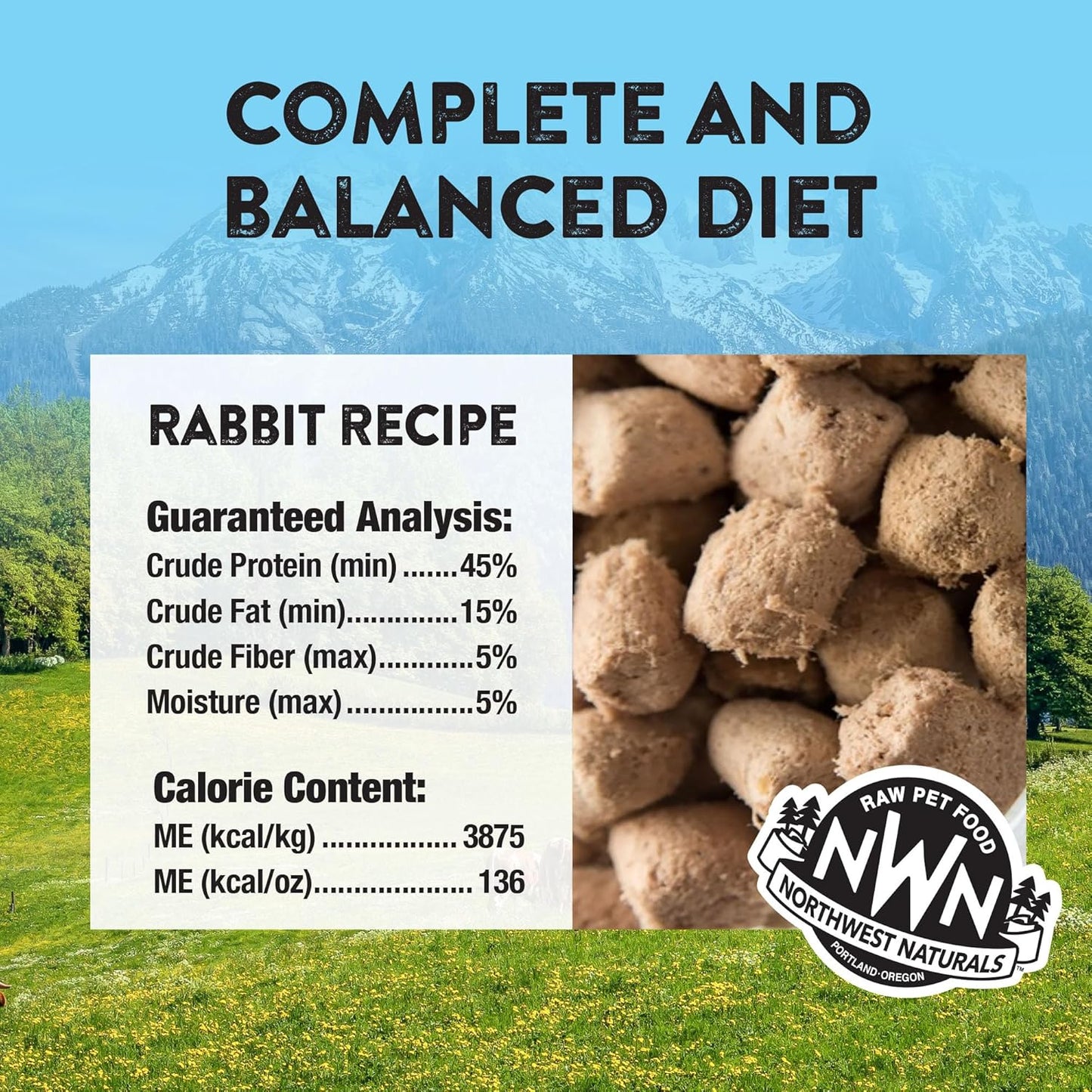 Northwest Naturals Freeze-Dried Rabbit Cat & Kitten Food – Bite-Sized Nibbles – Healthy, Limited, Human-Grade Ingredients, All-Natural, High-Protein Raw Diet – Complete & Balanced – 11 oz (Pack of 3)