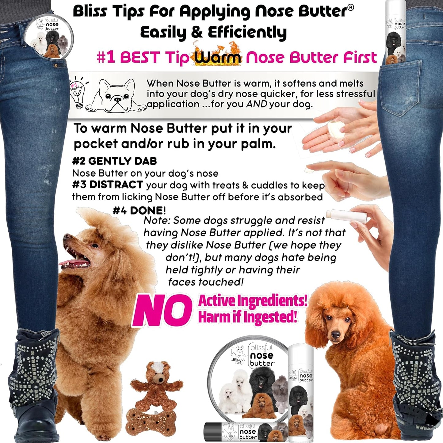 The Blissful Dog Poodle Nose Butter for Dry, Cracked Skin, Lick-Safe Dog Nose Balm with Moisturizing Shea Butter, Almond, Olive, and Essential Oils, Pet Supplies, Uncented, 0.15 oz.