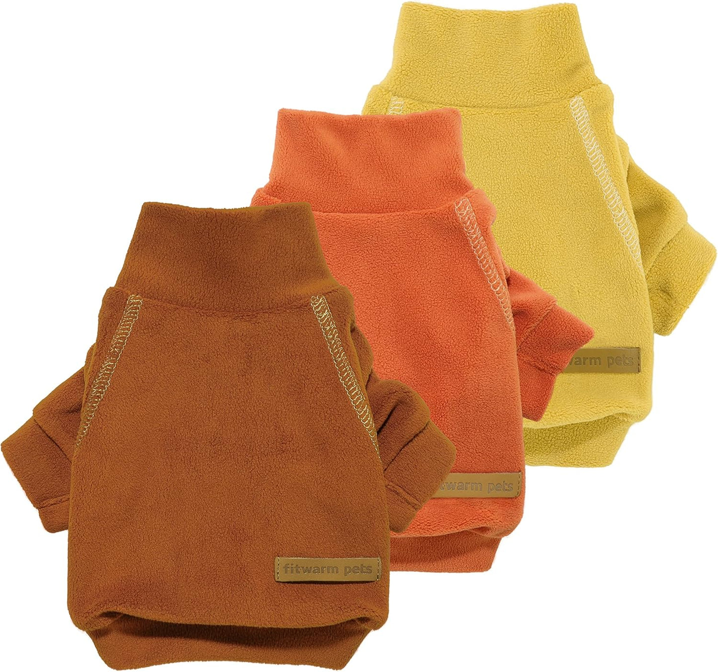 Fitwarm 3 Pack Classic Fleece Dog Sweater, Turtleneck Dog Sweatshirt, Winter Clothes for Small Dogs Boy Girl, Pet Pullover Jumper, Cat Apparel, Orange, Yellow, Coffee, Small