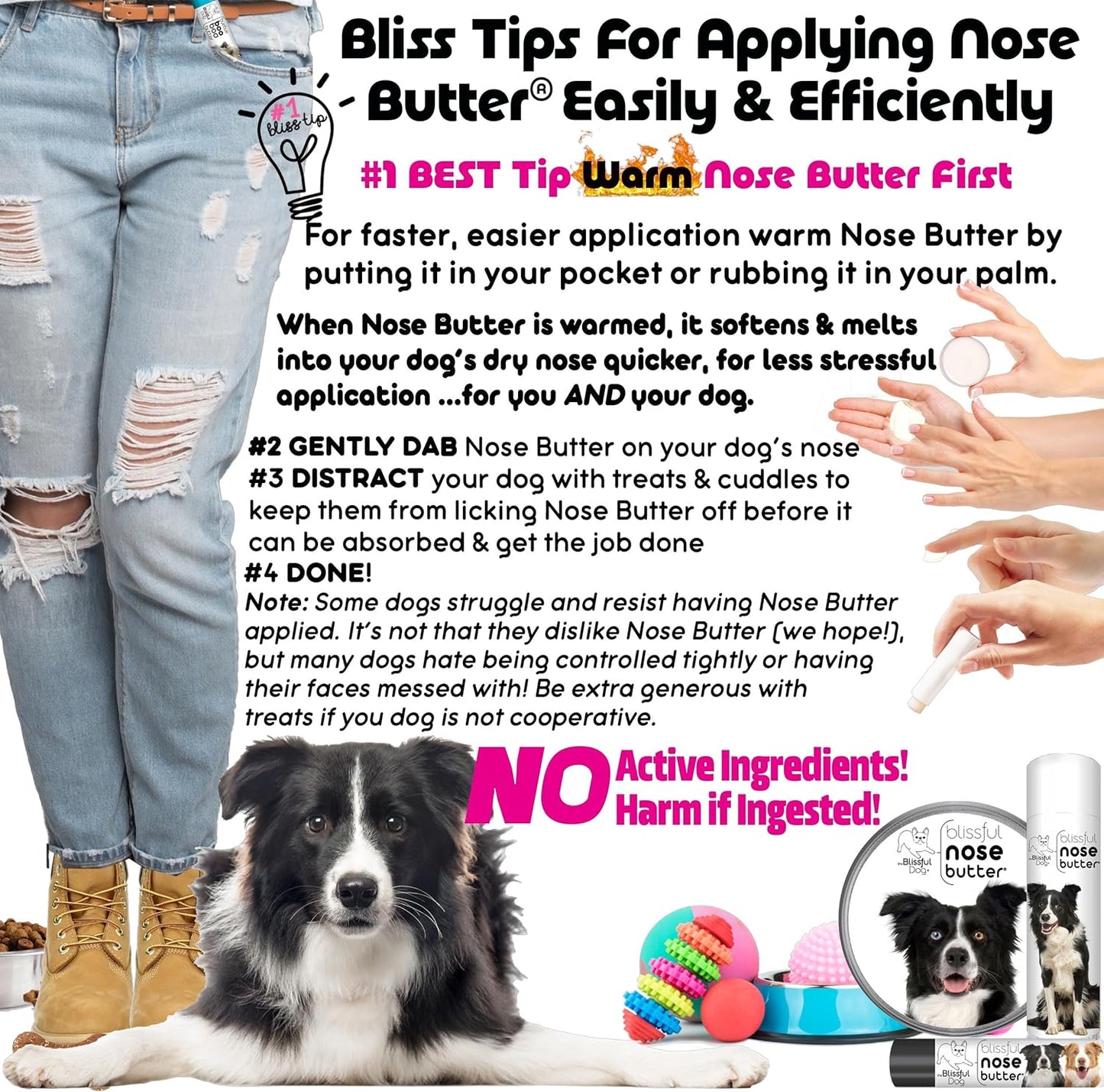 The Blissful Dog Border Collie Nose Butter for Dry, Cracked Skin, Lick-Safe Dog Nose Balm with Moisturizing Shea Butter, Almond, Olive, and Essential Oils, Pet Supplies, Uncented, 0.50 oz.