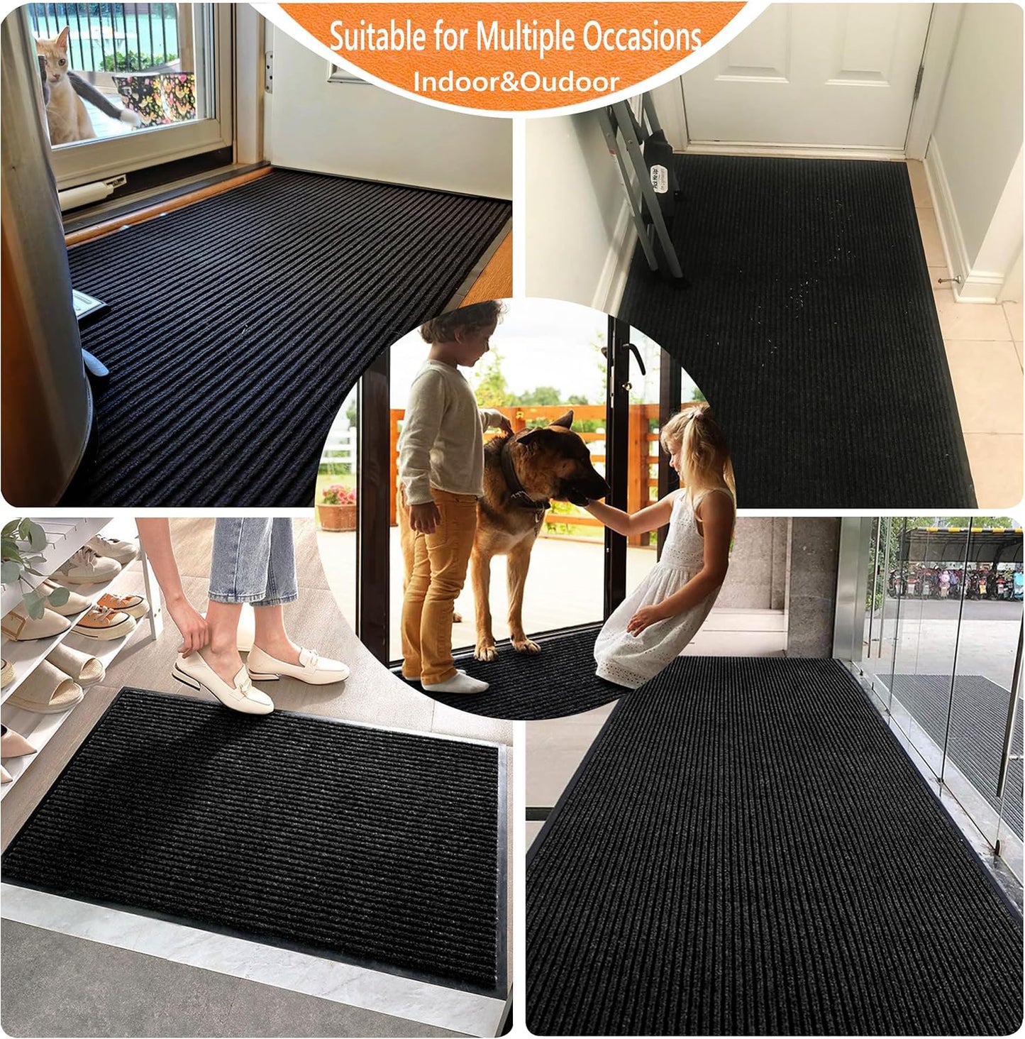 Door Floor Mat Commercial Grade Large Size 3' x 5'Heavy Duty Tough Entry Collection Slip Skid Entrance Mat with Rubber Backing Low Profile and Easy to Clean Indoor Outdoor Rug