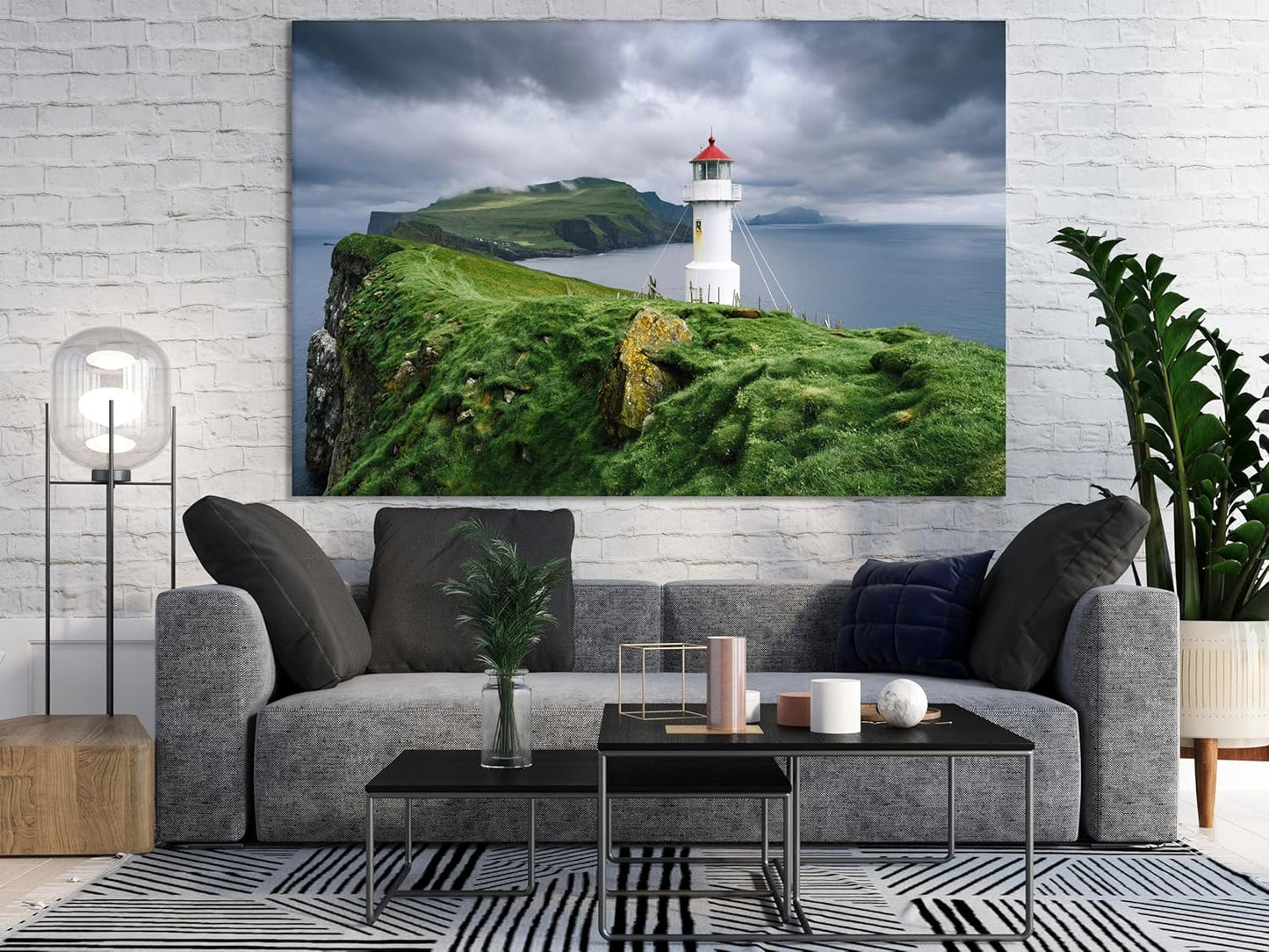 Nature Wall Art Prints - Ocean Forest Mountain Lake Canvas Landscapes - Small to Extra Large Living Room Bedroom Kitchen Bathroom Décor (Stormy Sky Lighthouse, 28L" x 41W")
