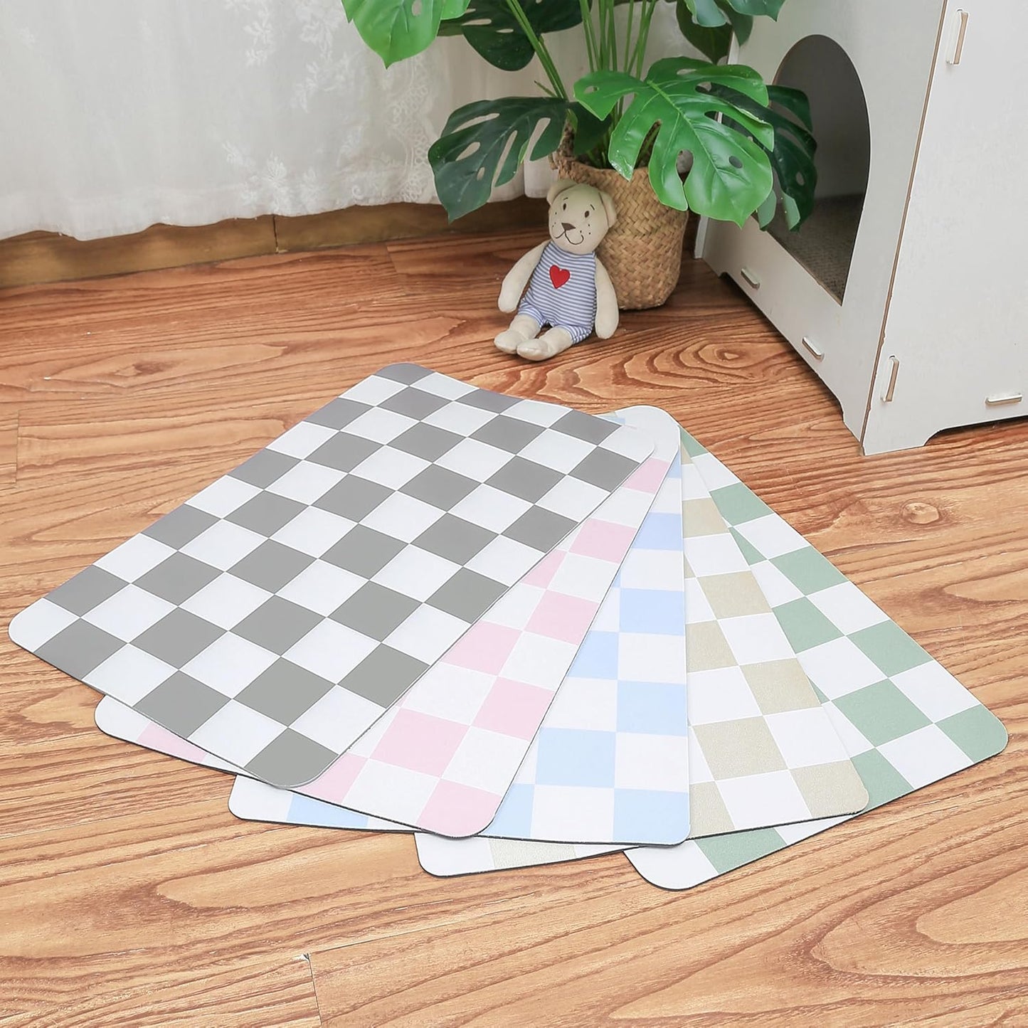Ralxion Checkered Dog Feeding Mat, Absorbent Mats for Dog Food and Water Bowl, Dispenser, Retro Modern Aesthetic Preppy Grey Checkerboard Pet Placemat for Dogs, Cats, Puppy Accessories, 12" X19”