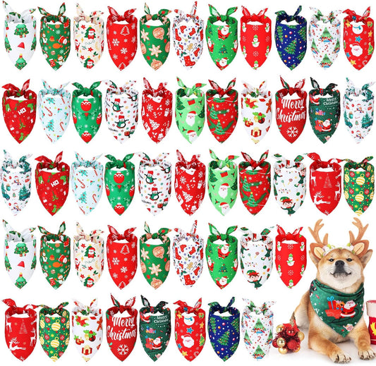 Abbylike 50 Pcs Christmas Dog Bandanas Bulk Xmas Bandanas for Dogs Triangle Kerchief Bibs Scarf Set for Pet Xmas Costume Photo Props Accessories Pet Shops Grooming, 25 Styles (25.6 x 17.7 x 17.7)