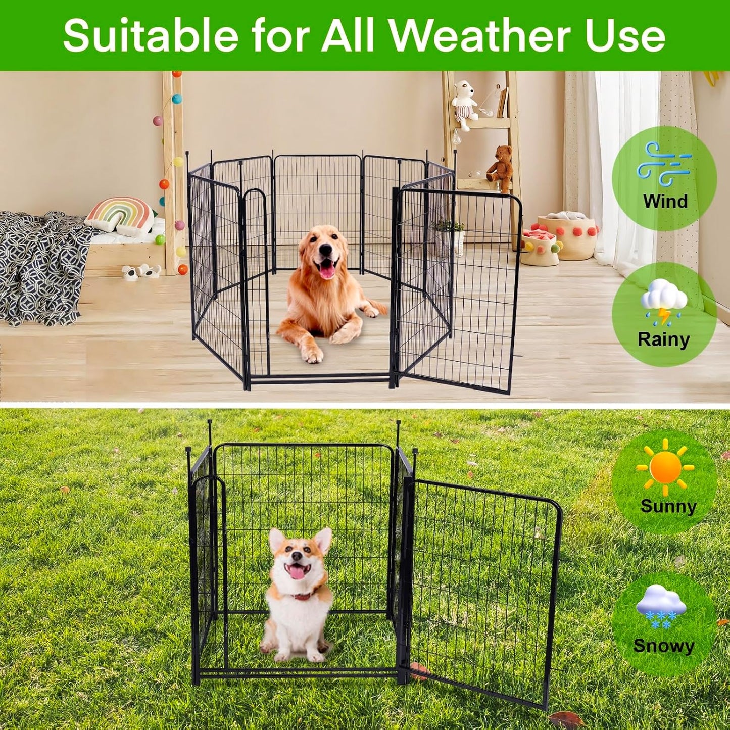 Tall Garden Fence, 52in(H) 10 Panels Total 22.1 Ft(L), Garden Fences and Borders for Dogs, Gate 21 inches Wide with Low Sills. Garden Animal Barrier, Flower Bed Fencing, Black Fencing for Dogs