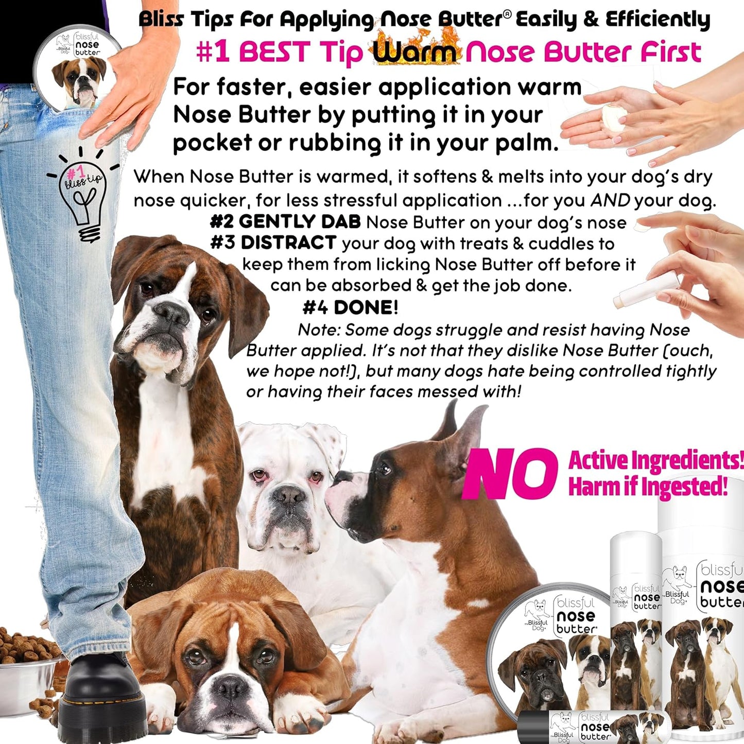 The Blissful Dog Fawn Boxer Nose Butter for Dry, Cracked Skin, Lick-Safe Dog Nose Balm with Moisturizing Shea Butter, Almond, Olive, and Essential Oils, Pet Supplies, Uncented, 4 oz.