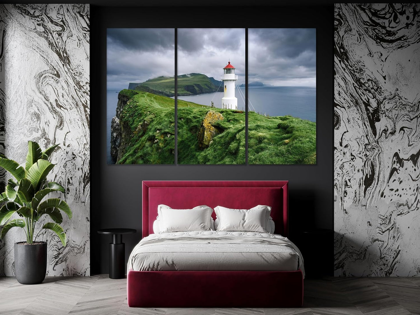 Nature Wall Art Prints - Ocean Forest Mountain Lake Canvas Landscapes - Small to Extra Large Living Room Bedroom Kitchen Bathroom Décor (Stormy Sky Lighthouse, 24L" x 36W")