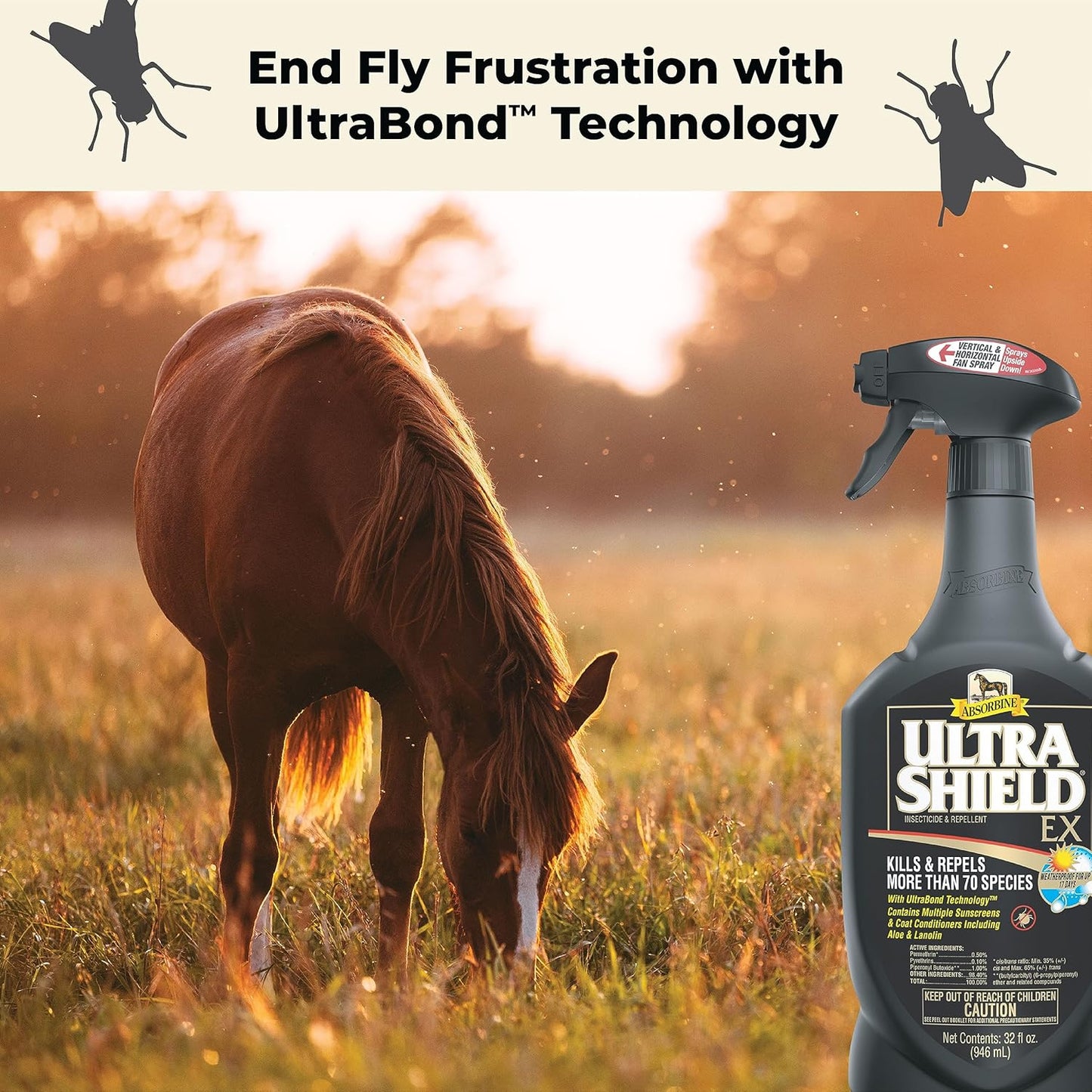 Absorbine UltraShield EX 32oz Sprayer Insecticide, Kills & Repels Flies, Mosquitoes, Ticks, Fleas, Lice, Use on Horses, Dogs, Premises