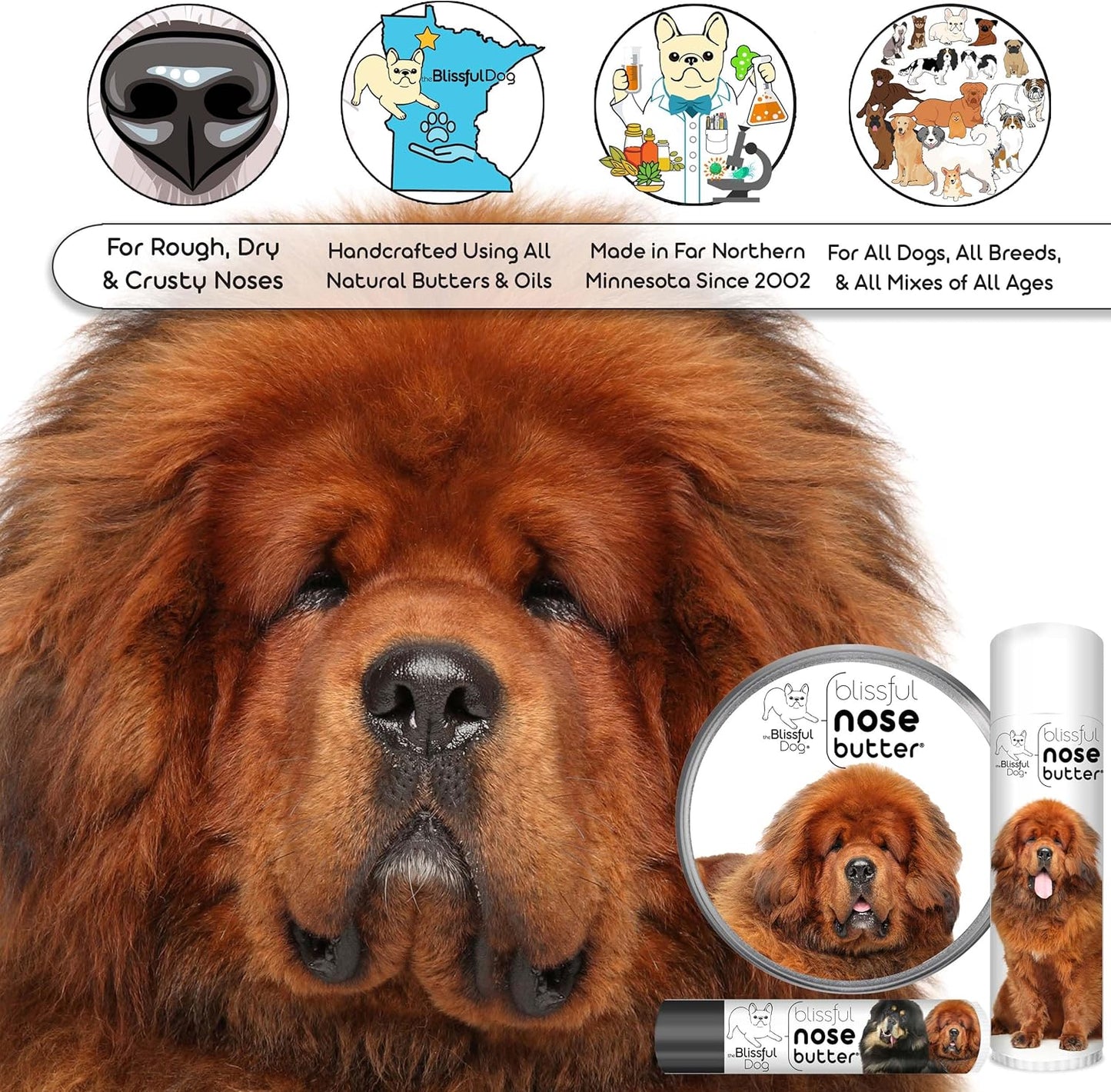 The Blissful Dog Tibetan Mastiff Unscented Nose Butter - Dog Nose Butter, 4 Ounce