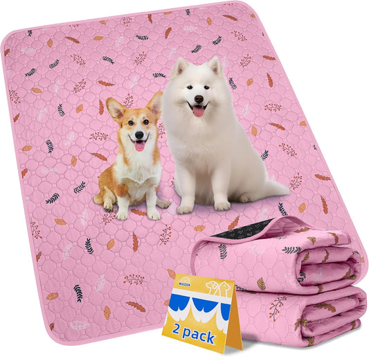 Sunheir Washable Pee Pads for Dogs Extra Large 48" x 60" 2-Pack, Reusable Puppy Pads Pet Training Pads for Dog Playpen Indoor, Waterproof Dog Pee Pads for Puppy Playpen, Whelping Pad - Pink