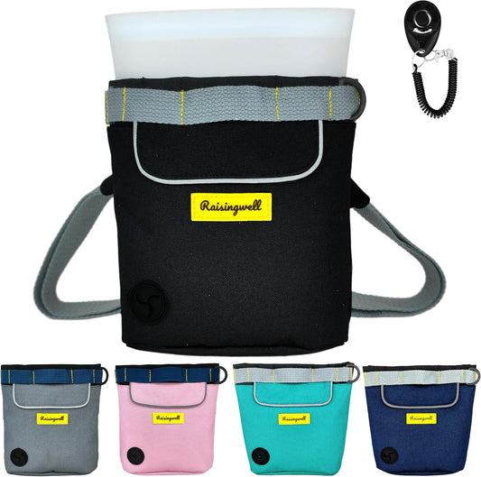 Dog Treat Pouch for Pet Walking and Training with Clicker 2 Cup Silicone Bag Small Fanny Pack Holder for Puppy Snack Dispenser Kit for Leash and Outdoor Use (Black)