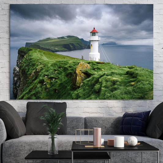 Nature Wall Art Prints - Ocean Forest Mountain Lake Canvas Landscapes - Small to Extra Large Living Room Bedroom Kitchen Bathroom Décor (Stormy Sky Lighthouse, 24L" x 36W")