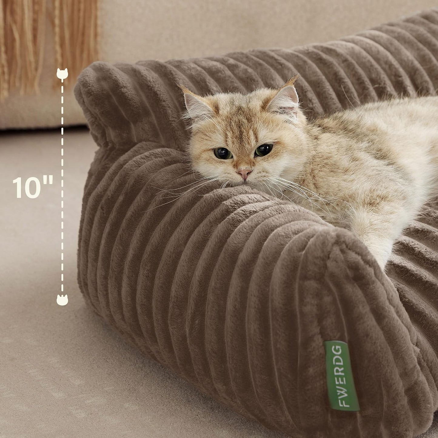 Cute Couch Bed for Pets, Supportive Cat Sofa for Indoor Cats, Small Dog Sofa Bed for Small Dogs, Brown, 24 inches