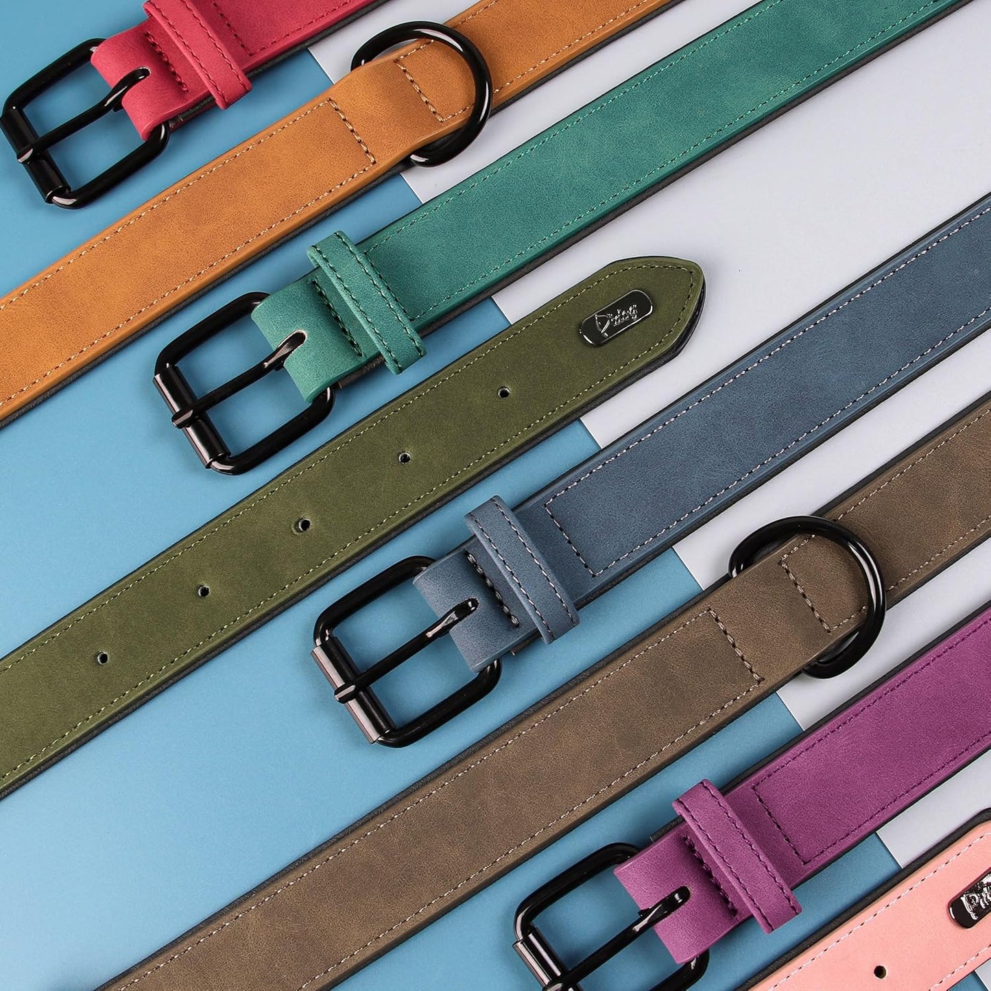 Didog Soft Padded PU Leather Dog Collar, Breathable and Adjustable Dog Collars for Small Dogs, Comfortable for Daily Walk, Blue, M Fit Neck 12-15"(13-22 lbs)