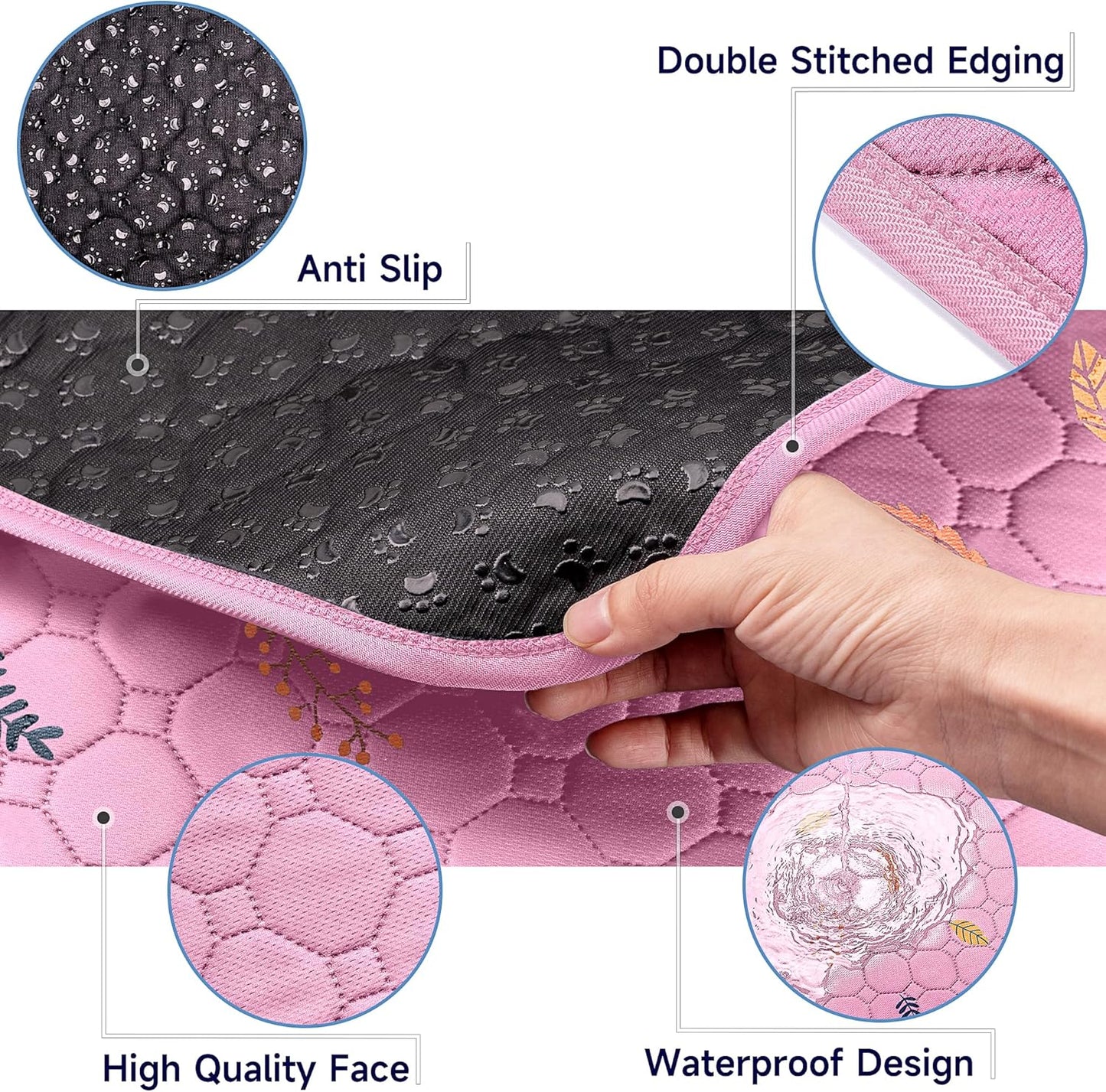 Sunheir Washable Pee Pads for Dogs 2-Pack Reusable Puppy Pads Pet Training Pads, Waterproof Dog Pee Pads for Crate, Whelping Pad, Non-Slip Protects Against Urine Leakage (Leaves - Pink, 31x36)