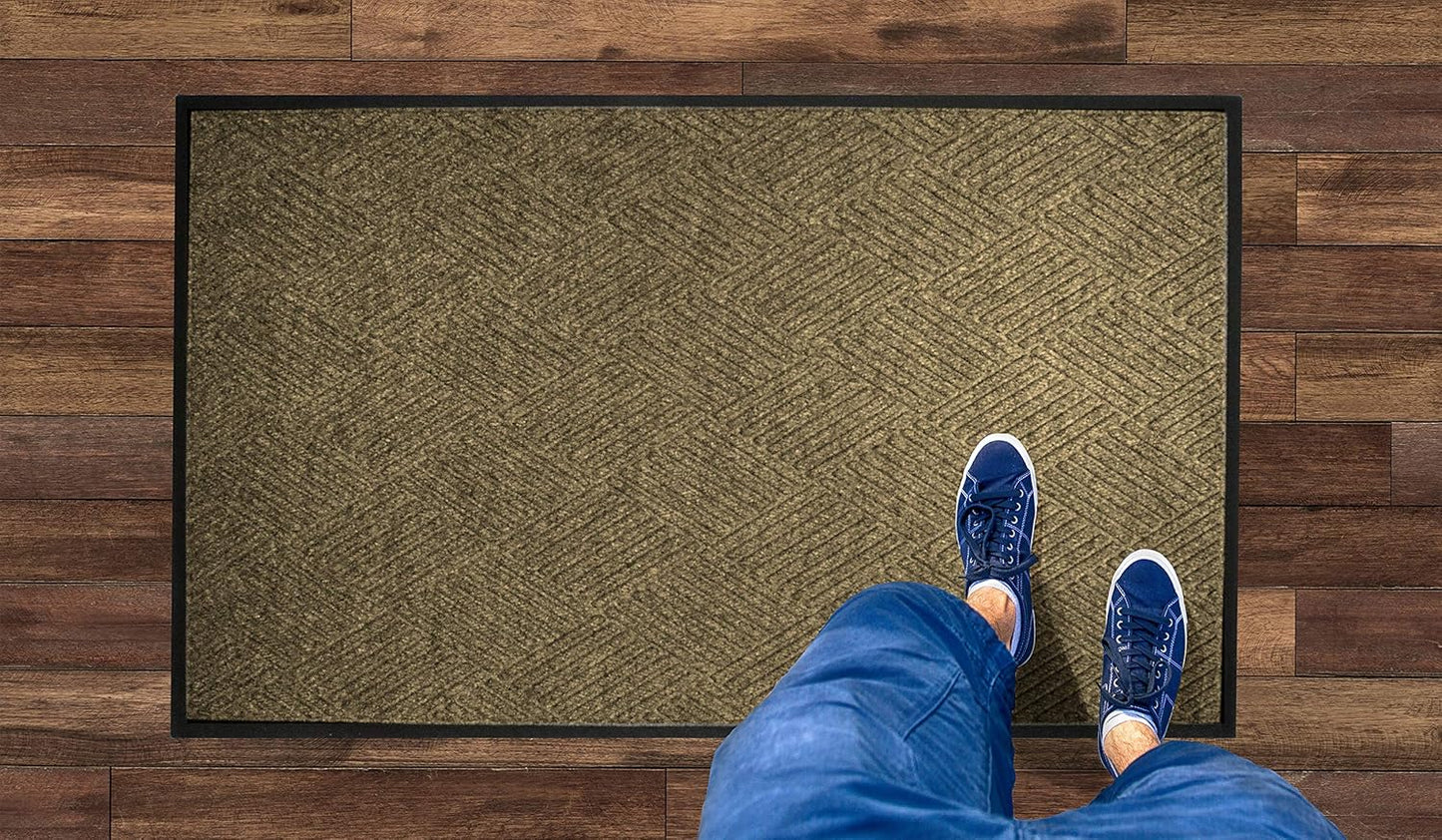 WaterHog Diamond | Commercial-Grade Entrance Mat with Rubber Border – Indoor/Outdoor, Quick Drying, Stain Resistant Door Mat (Camel, 3' x 10')