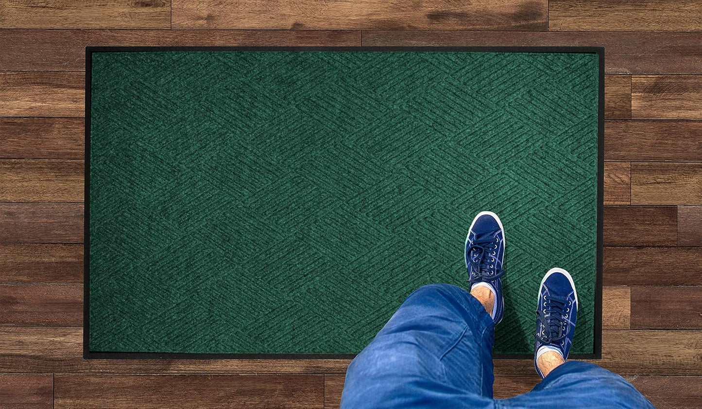WaterHog Diamond | Commercial-Grade Entrance Mat with Rubber Border – Indoor/Outdoor, Quick Drying, Stain Resistant Door Mat (Evergreen, 4' x 10')
