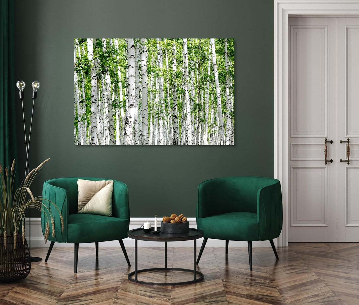 Nature Wall Art Prints - Ocean Forest Mountain Lake Canvas Landscapes - Small to Extra Large Living Room Bedroom Kitchen Bathroom Décor (Green Brich Trees, 16L" x 24W")