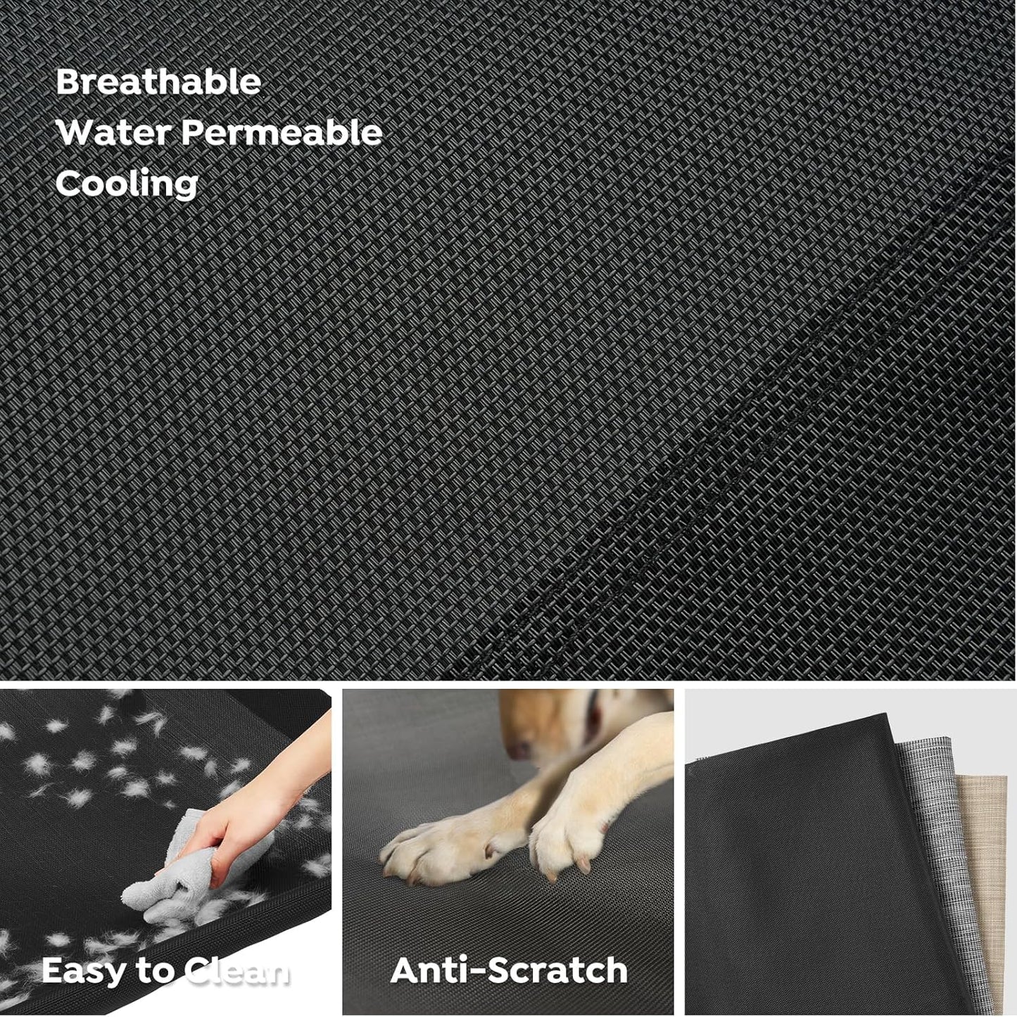 Veehoo Elevated Dog Bed, Cooling Raised Dog Bed with Guardrail & Headrest, Upgraded Non-Slip Silicon Feet, Breathable Teslin Mesh, Portable Pet Cot for Indoor and Outdoor, 35 x 22 Inches, Black