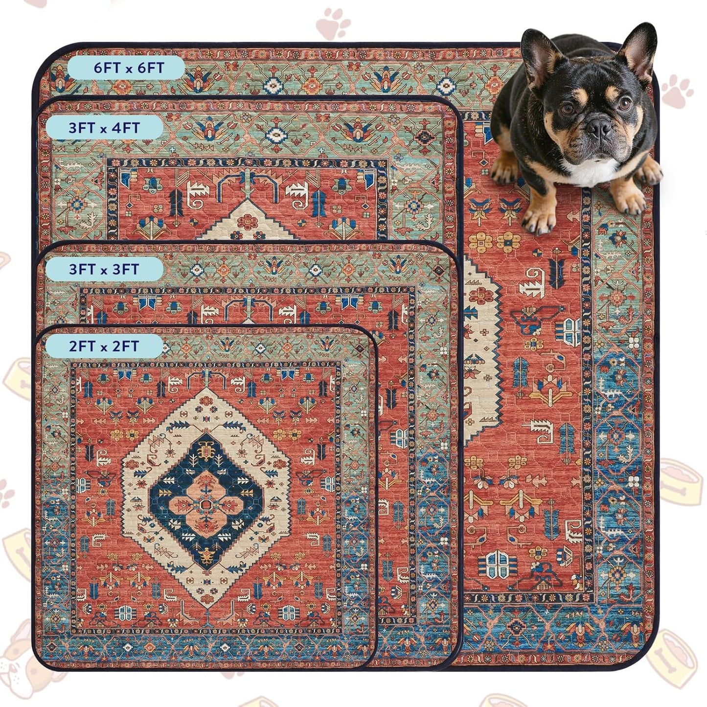 Lahome Super Absorbent & Leakproof Washable Dog Pee Pads - 2 Pack Value Set - Waterproof, Non-Slip Reusable Pads for Puppy Training, Crates & Whelping (24"x24", Red)