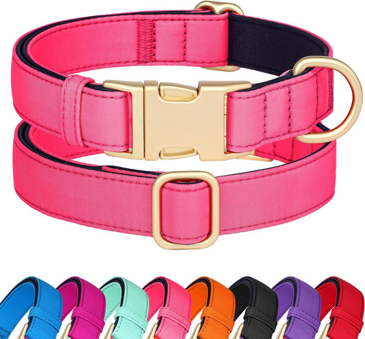Didog Soft Padded Dog Collars for Medium Dogs, Colorful and Durable Dog Collar with Quick Release Buckle, Light and Breathable for Daily Walking, Pink, M