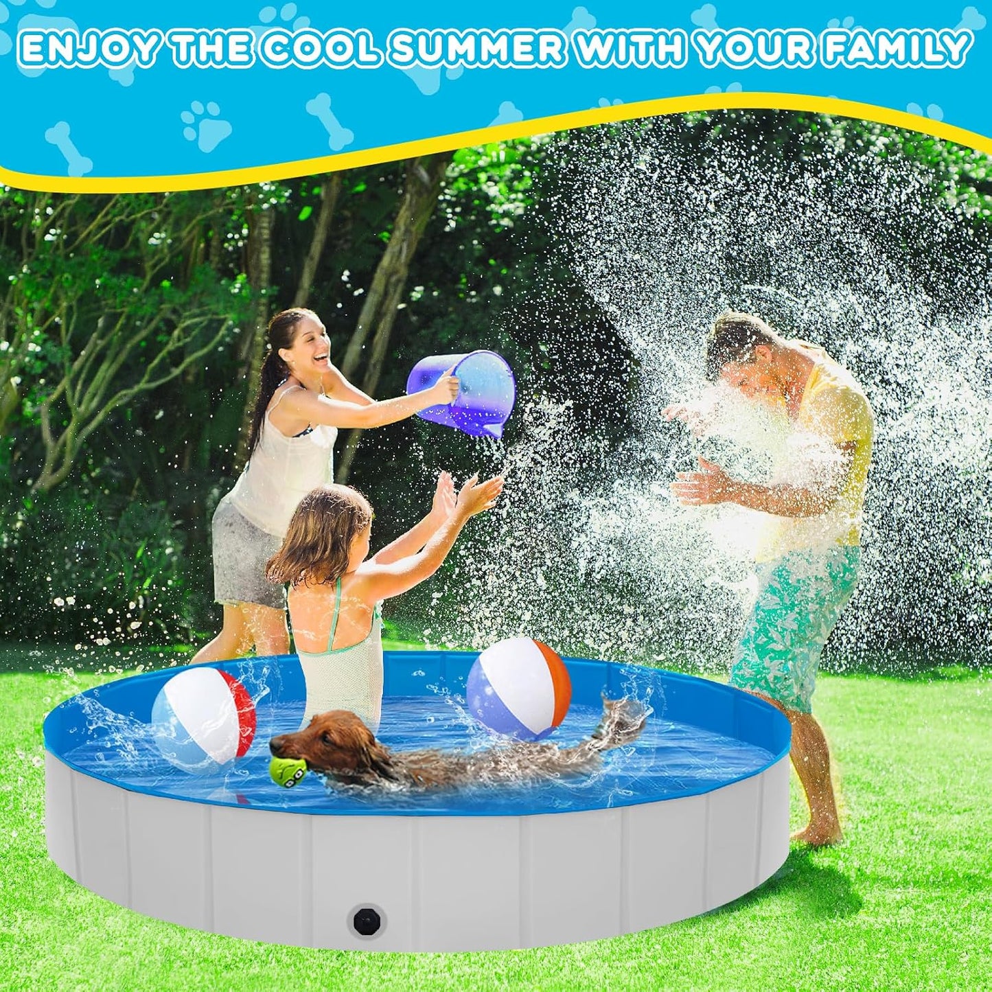 Extra Large Foldable Dog Pool,71"x 12" Portable Anti-Slip Kiddie Pool Hard Plastic, Swimming Pool for Dogs Cats and Kids Pet Puppy Bathing Tub