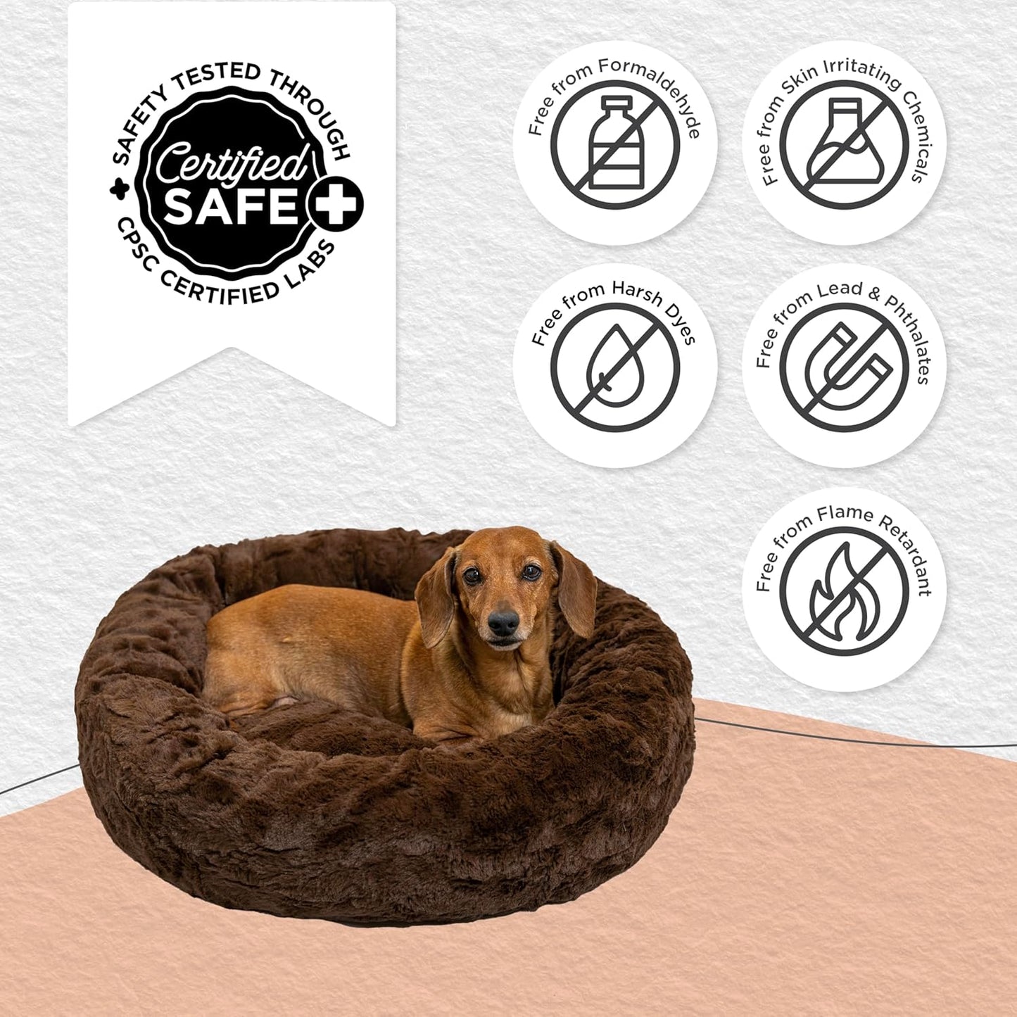 Best Friends by Sheri Original Calming Donut Dog and Cat Bed, Lux Faux Fur, Dark Brown, (23in x 23in) - Anxiety Relief for Pets Up to 25 lbs