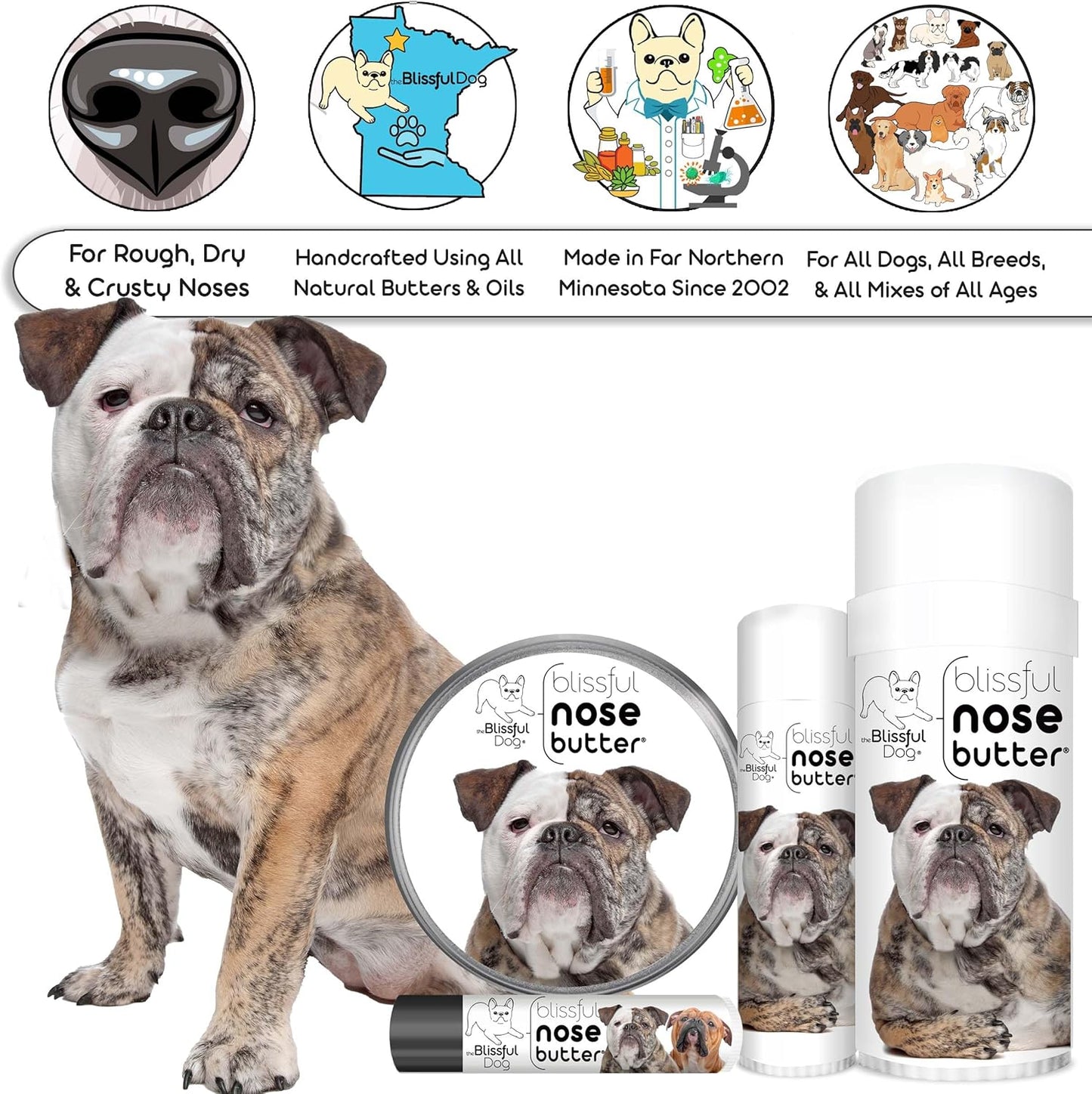 The Blissful Dog Olde English Bulldogge Unscented Nose Butter - Dog Nose Butter, 2 Ounce