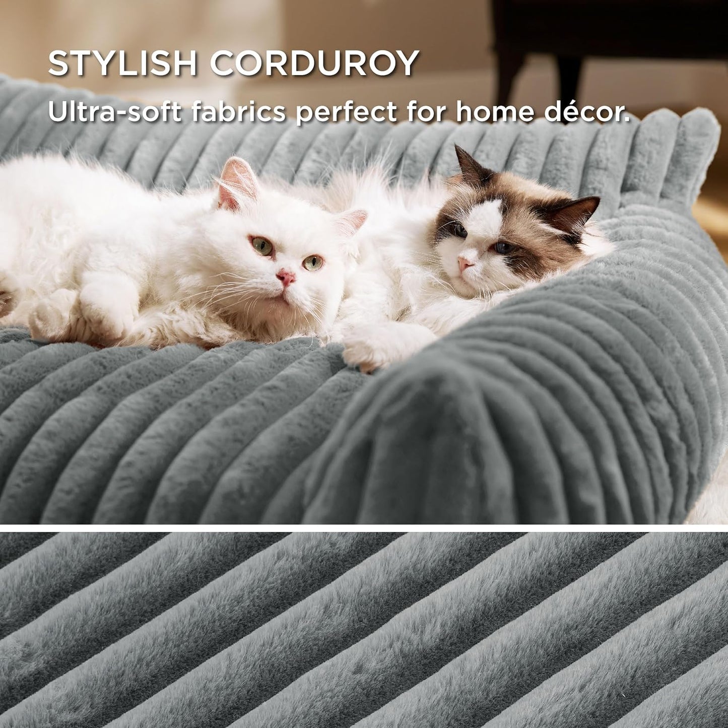 Bedsure Cute Cat Couch for Pets - Fluffy Small Dog Sofa with Premium Soft Corduroy Fleece, Pet Sofa with Removable Washable Cover, Supportive Dog Couch Bed for Small Medium Dogs, 30inch, Warm Grey