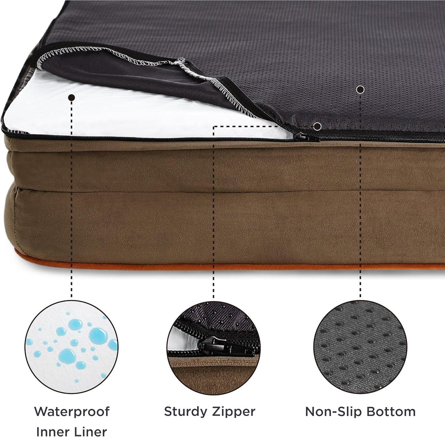 Bedsure Orthopedic Dog Beds for Small Dogs - Washable Small Dog Cat Bed Waterproof, Comfort Pet Couch Sofa with Washable Removable Cover, Pets Bed with Nonskid Bottom, Brown, 24"