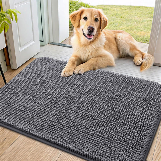 Smiry Dog Door Mat for Muddy Paws 36x24, Absorbs Moisture and Dirt Doormat, Non-Slip Washable Quick Dry Chenille Front Door Mat Indoor Entrance, Entryway Carpet for Inside Floor, Dark Grey