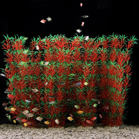 JIHAQUA 2 Pack Aquarium Decor Plastic Plants Extra Large 21 Inches Tall Fish Tank Decorations (Wine 4pcs)