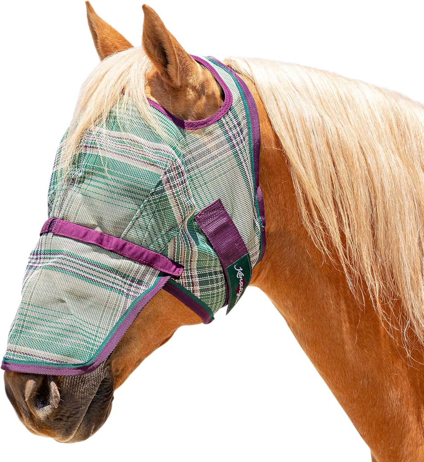 Kensington Signature Fly Mask with Removable Nose — Protects Horses Face and Nose from Biting Insects and UV Rays While Allowing Full Visibility — Ears and Forelock Able to Come Through The Mask