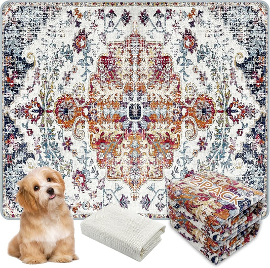 Washable Pee Pads for Dogs, (2 Pack, 36"x42") Upgrade Reusable Puppy Pads with Non-Slip Rug Pad, Super Thickening Absorbent Leakproof Dog Traning Pads Whelping Pad for Dogs, Doggie(Red-1)