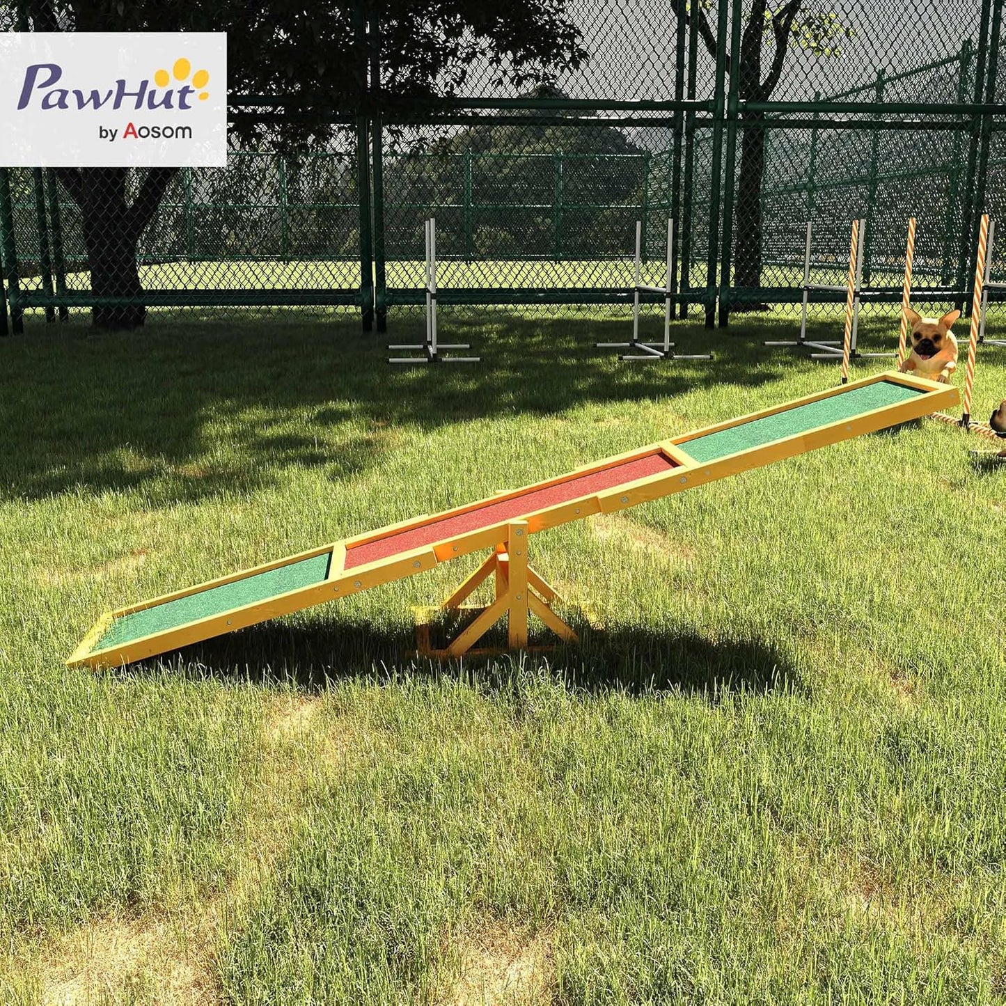 PawHut Wooden Dog Agility Seesaw for Training and Exercise, Platform Equipment Run Game Toy, Weather Resistant Pet Supplies, 71" L x 12" W x 12" H, Natural