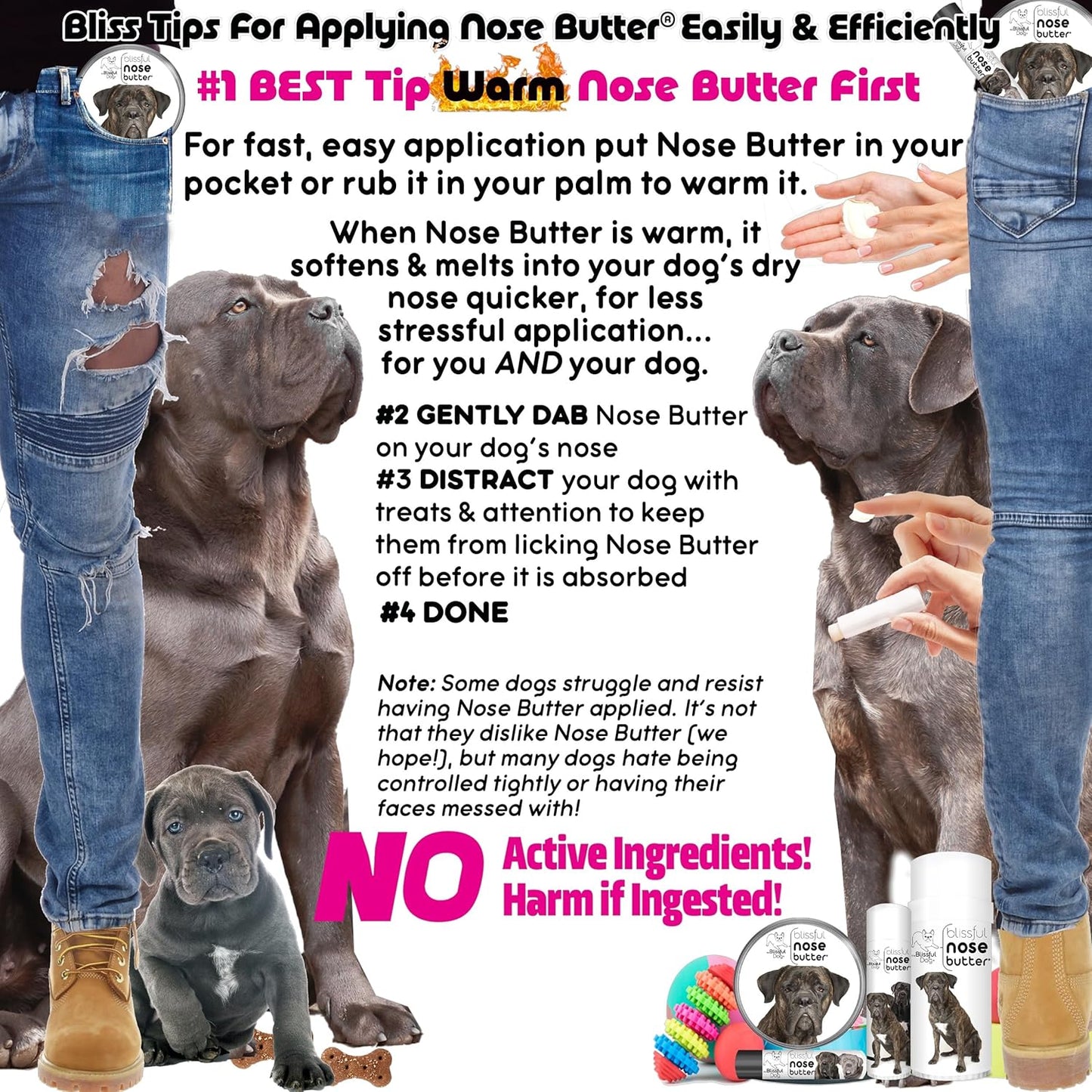 The Blissful Dog Cane Corso Nose Butter for Dry, Cracked Skin, Lick-Safe Dog Nose Balm with Moisturizing Shea Butter, Almond, Olive, and Essential Oils, Pet Supplies, Uncented, 2 oz.