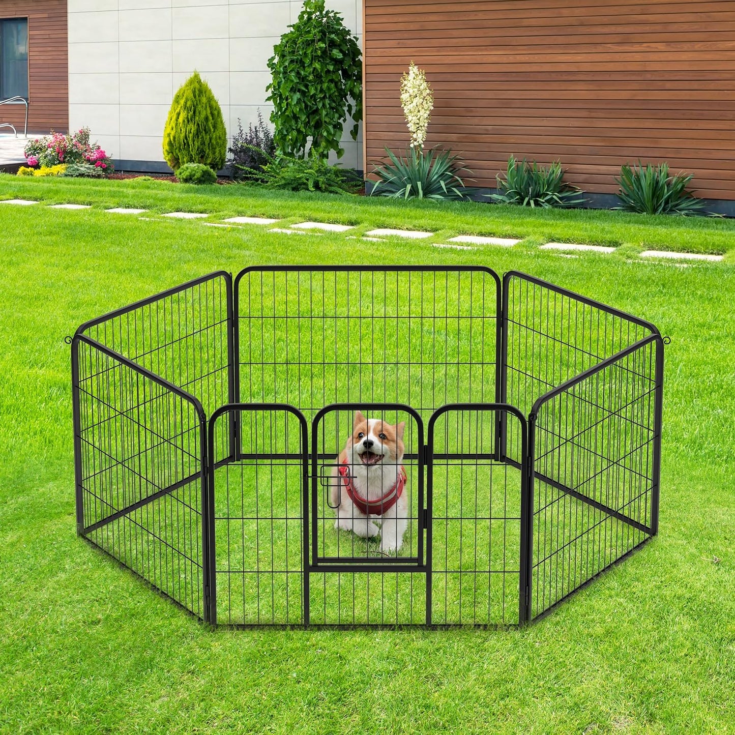 BestPet | Dog Playpen | 24 Inch, 6 Panels | Heavy Duty Metal Pet Exercise Pen | Indoor Outdoor Fence Panels | Rust-Resistant, Removable, Tool-Free Setup | Anti-Skid, Expandable Design