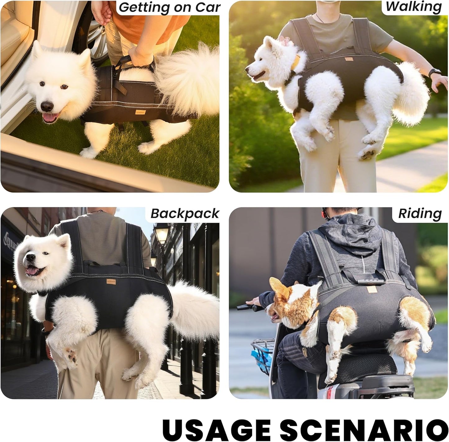 Dog Lift Harness Backpack Carrier for Large Dogs, Full Body Sling with Handle, Dog Harness for Joint Injuries, Arthritis, Ideal for Stairs, Elderly Dogs (Black X-Large 29-50 LBS)