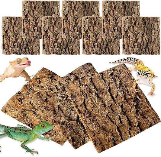 kathson 10PCS Cork Tile Background Bark 7.9”Lx7.9”W Reptile Tank Background Terrarium Backdrop Wall Decor Natural Reptile Climbing Mat for Spider Gecko Lizard Chameleon Bearded Dragon Turtle Snake