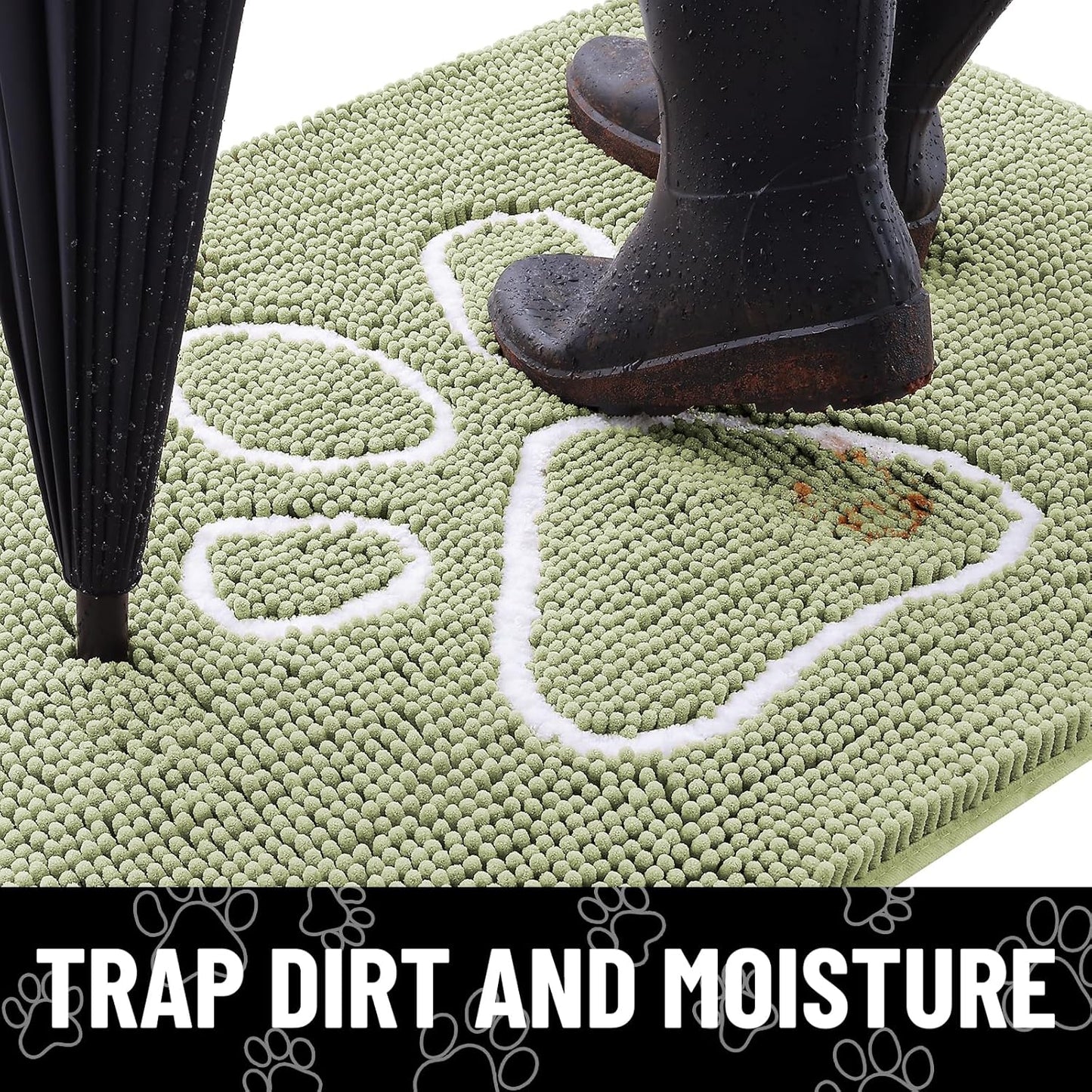 Smiry Dog Door Mat for Muddy Paws, Absorbent Dirt Trapper Non Slip Quick Dry Washable Chenille Mat for Mud Dogs, Entry Rug for Indoor and Outdoor (59x24 Inches, Sage Green)