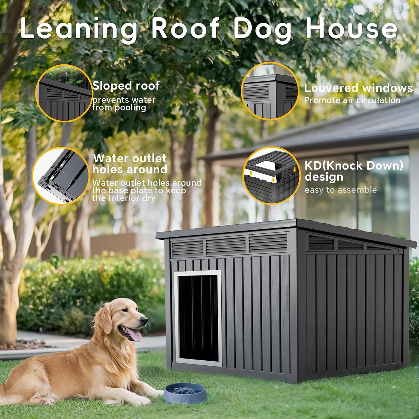 DRATO Dog House for Both Indoor and Outdoor with Weatherproof Roof Removable Floors for Medium to Large Dogs Interior Space (Black, Medium(32.2 * 25.12 * 24.13''))