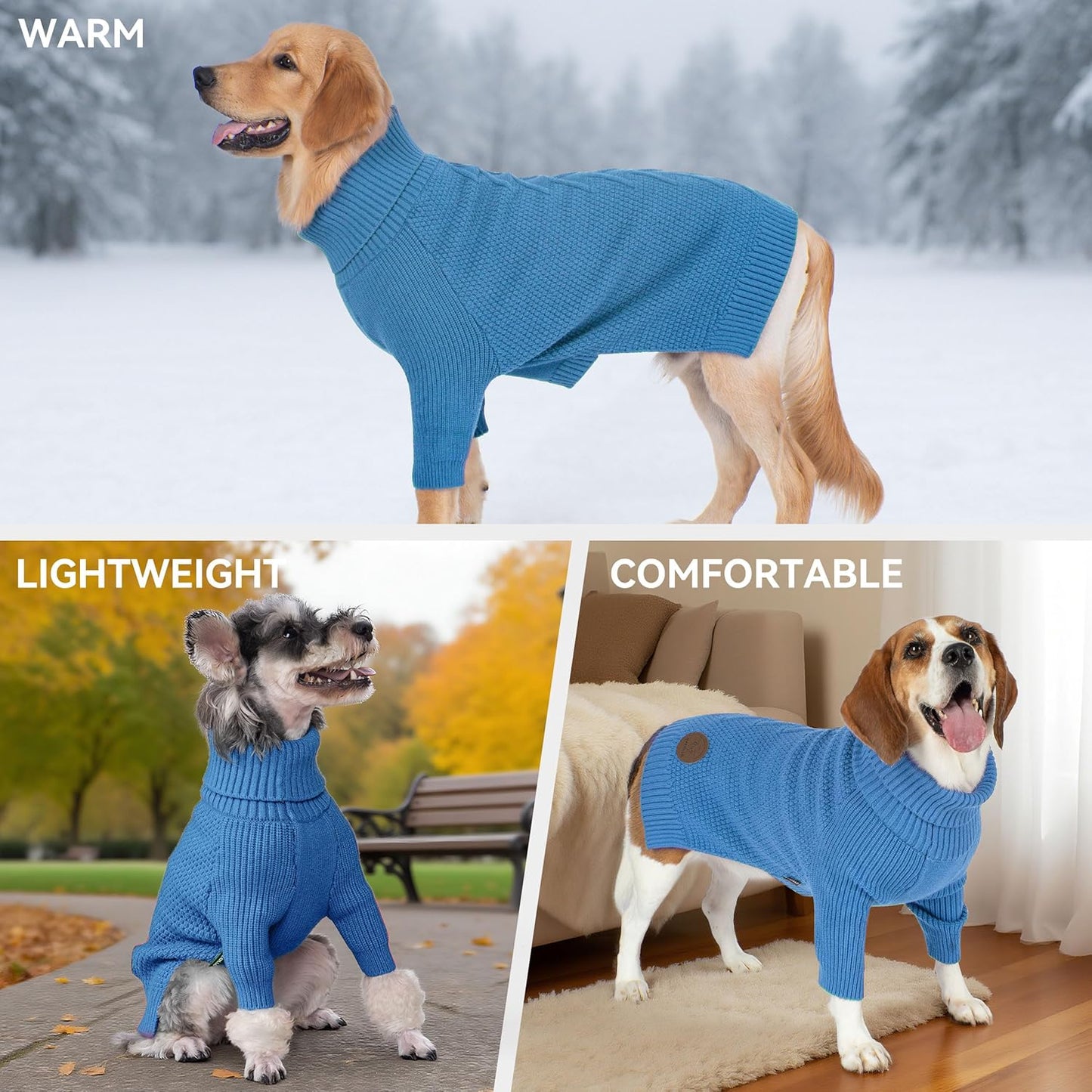 cyeollo 4XL Dog Sweater, Stretchable & Cozy Warm Dog Sweaters for Large Dogs Boy, Pullover Knit Fall Winter Sweatshirt Big Dogs Clothes, Doberman Great Dane Apparel, Blue XXXXL