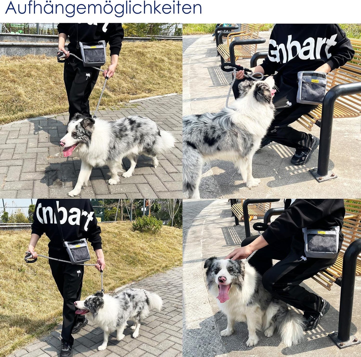 Dog Treat Pouch with Magnetic Closure 4-Cup Silicone Bag Fanny Pack Holder with Clicker 4 Ways to Wear Front Pocket Fits All Phones Ideal for Leash, Pet Walking and Training（Gray）