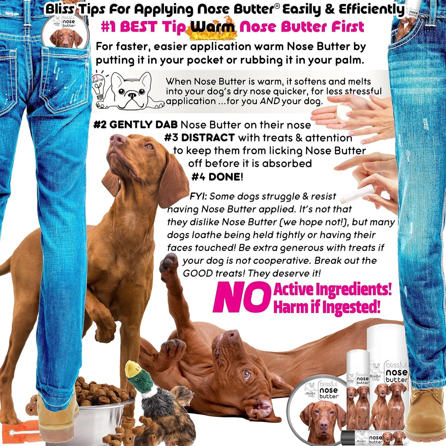 The Blissful Dog Vizsla Nose Butter for Dry, Cracked Skin, Lick-Safe Dog Nose Balm with Moisturizing Shea Butter, Almond, Olive, and Essential Oils, Pet Supplies, Uncented, 0.50 oz.